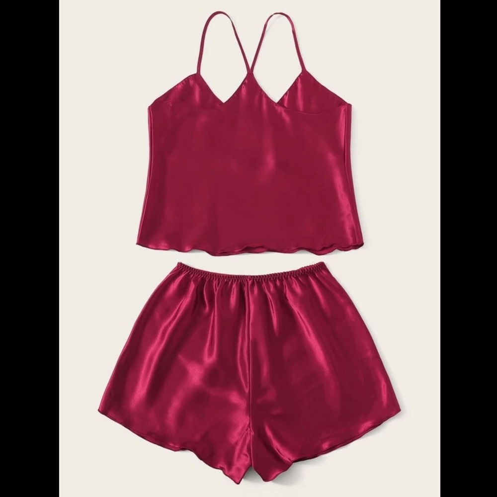 Red, Satin, Pajama Set - Picture 3 of 7